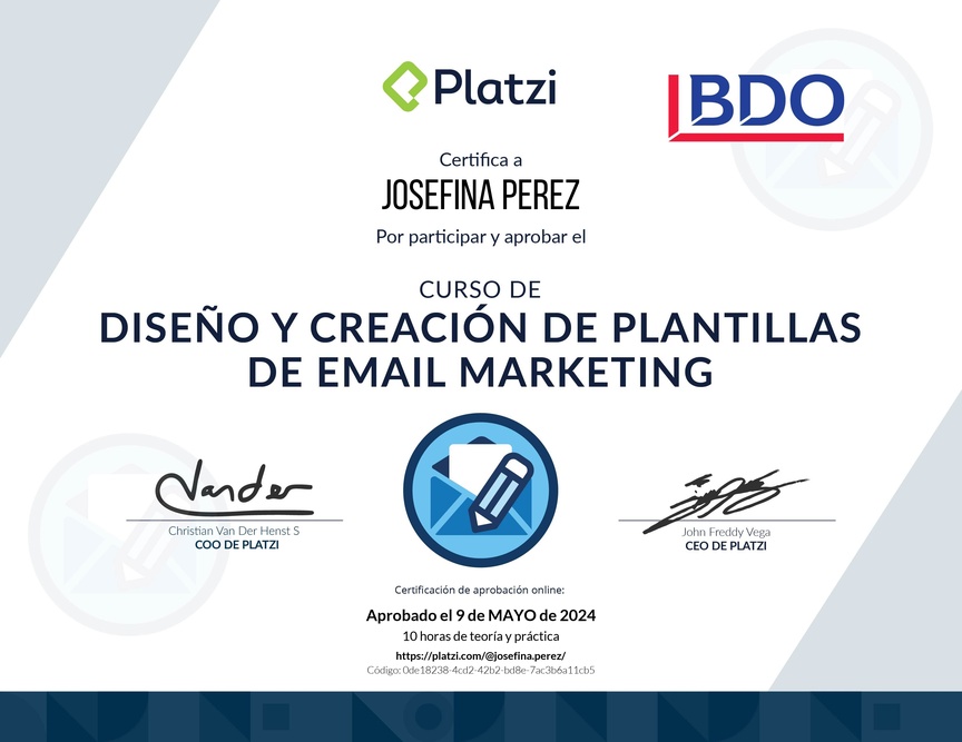 Diploma del Curso de Diseño y Creación de Plantillas de Email Marketing
