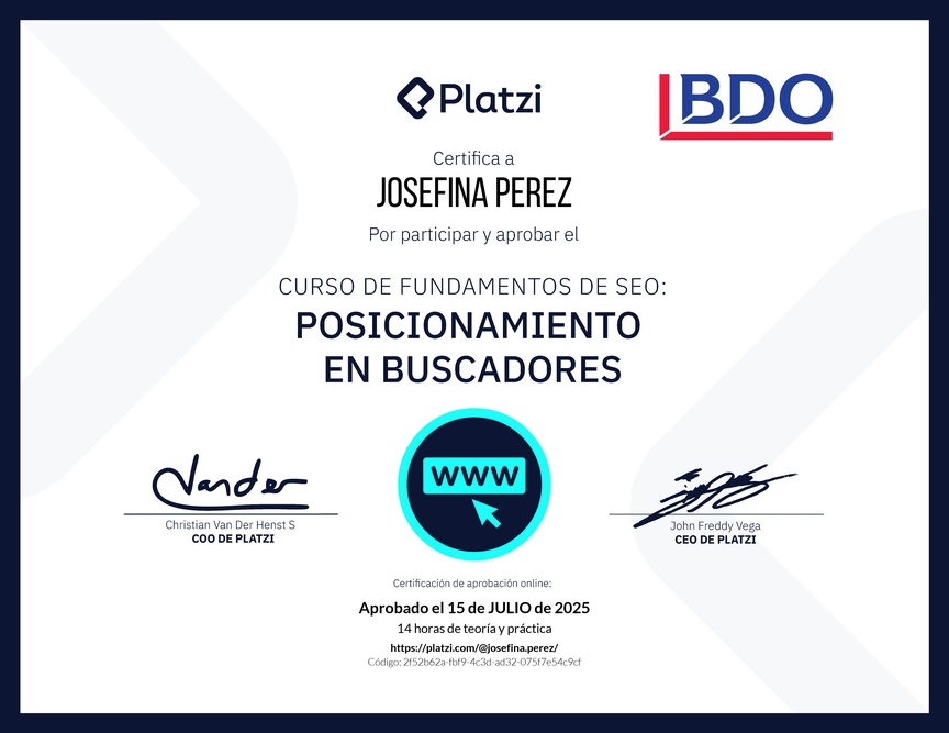 Diploma del Curso de Fundamentos de SEO y Posicionamiento Web