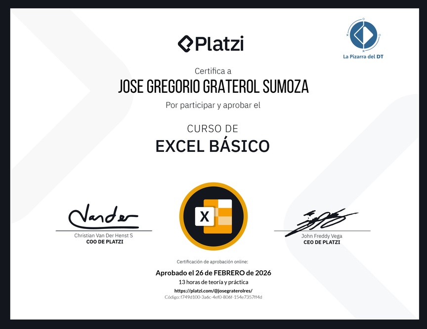 Diploma del Curso de Excel Básico