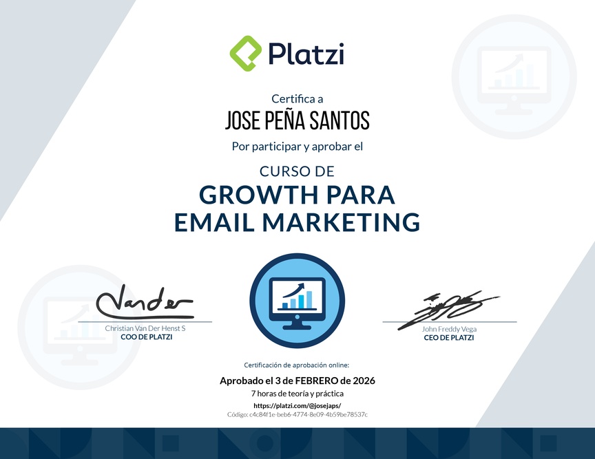 Diploma del Curso de Desarrollo de Estrategias de Growth para E-mail Marketing