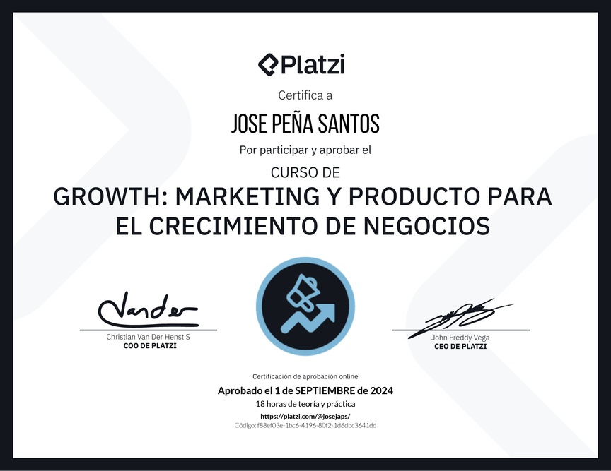 Diploma del Curso de Growth: Marketing y Producto para el Crecimiento de Negocios