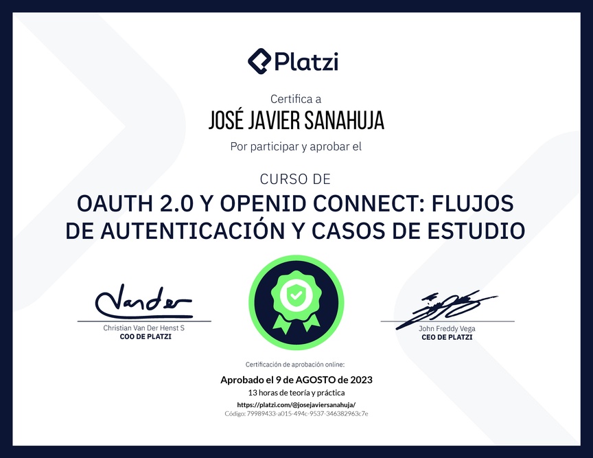 Diploma del Curso de OAuth 2.0 y OpenID Connect: Flujos de Autenticación y Casos de Estudio