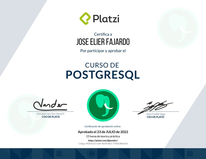 Diploma del Curso de PostgreSQL