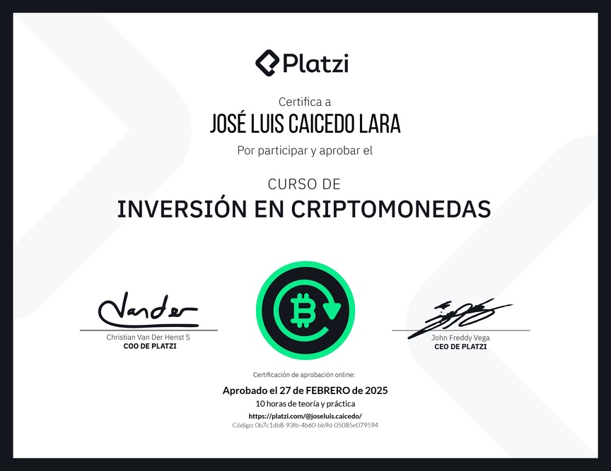 Diploma del Curso de Inversión en Criptomonedas