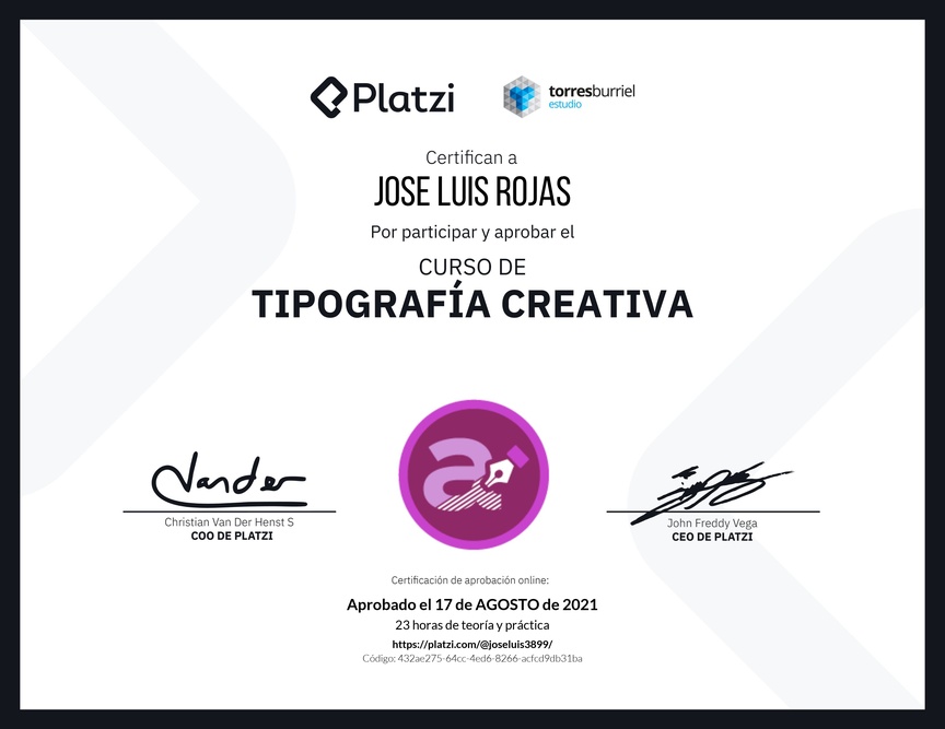 Diploma del Curso de Tipografía Creativa