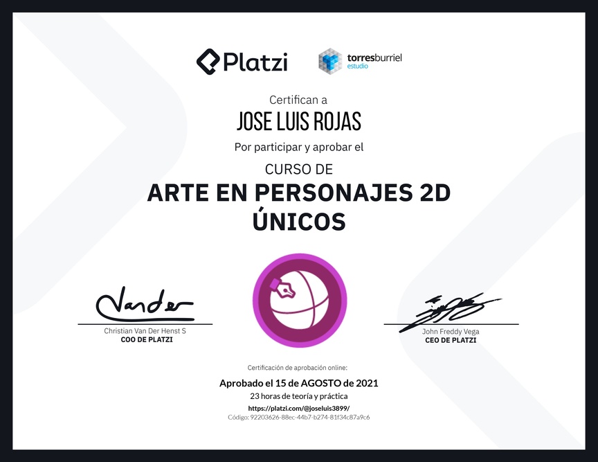 Diploma del Curso de Arte en Personajes 2D Únicos