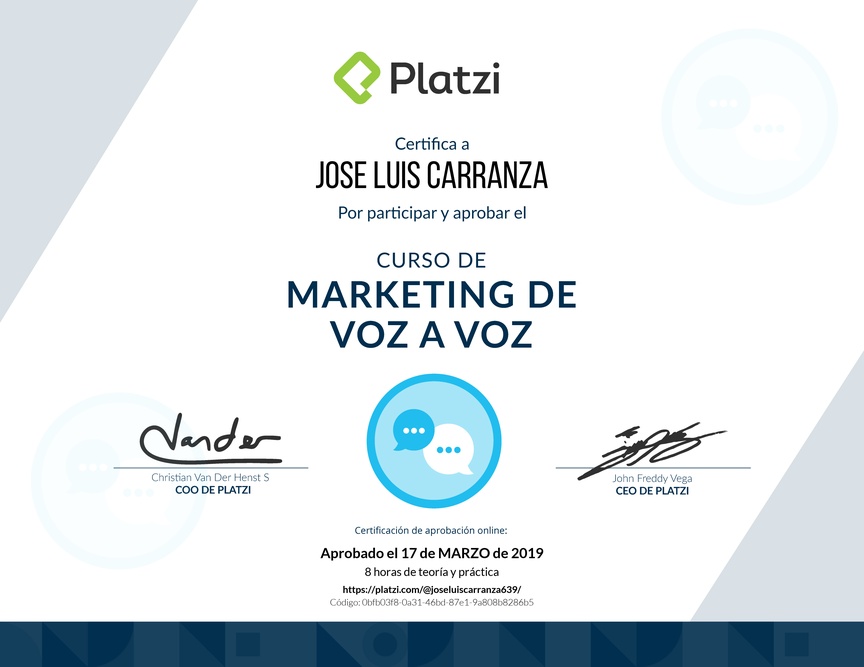 Diploma del Curso Gratis de Marketing Voz a Voz 2016