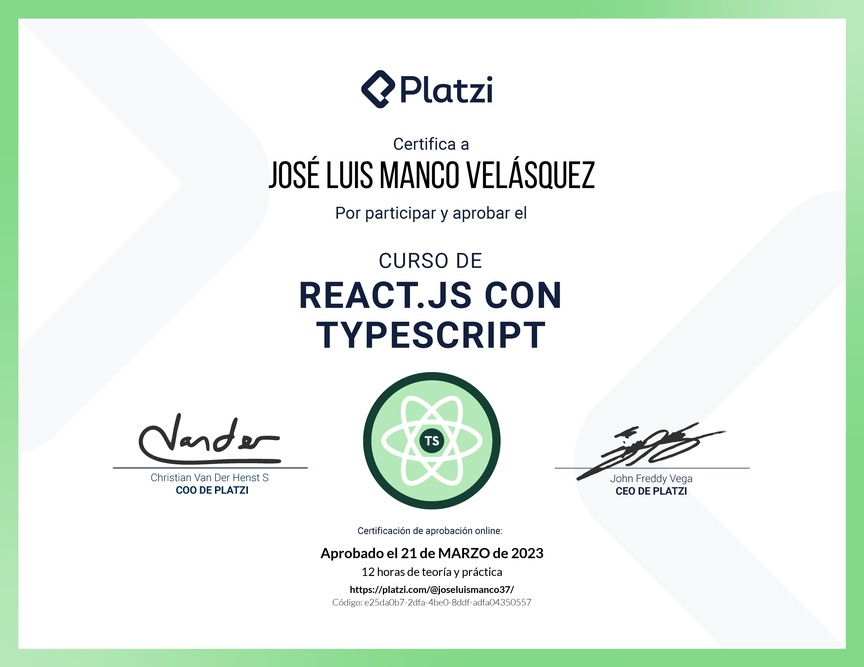 Diploma del Curso de React.js con TypeScript
