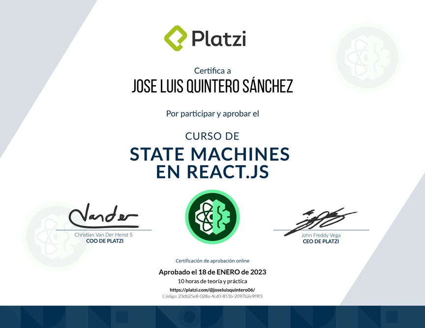 Diploma del Curso de State Machines en React.js