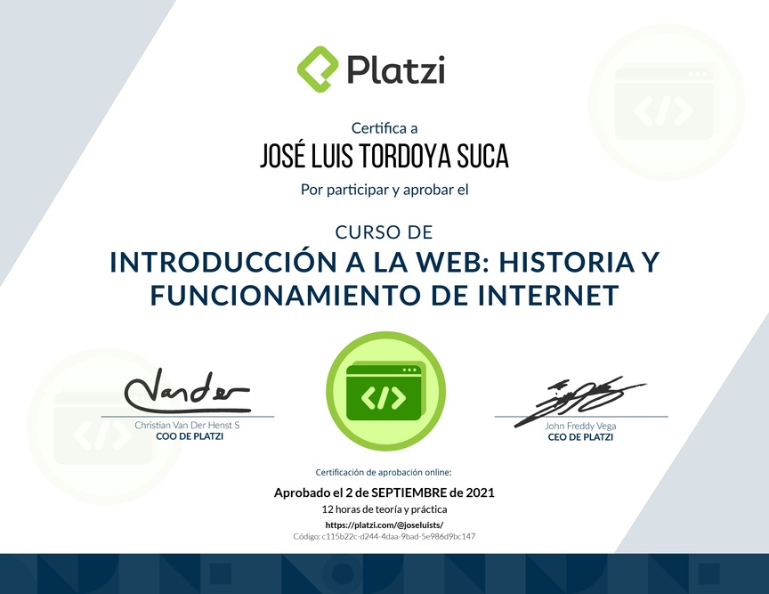 Diploma del Curso de Introducción a la Web: Historia y Funcionamiento de Internet