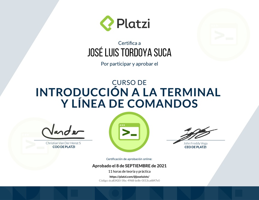 Diploma del Curso de Introducción a la Terminal y Línea de Comandos