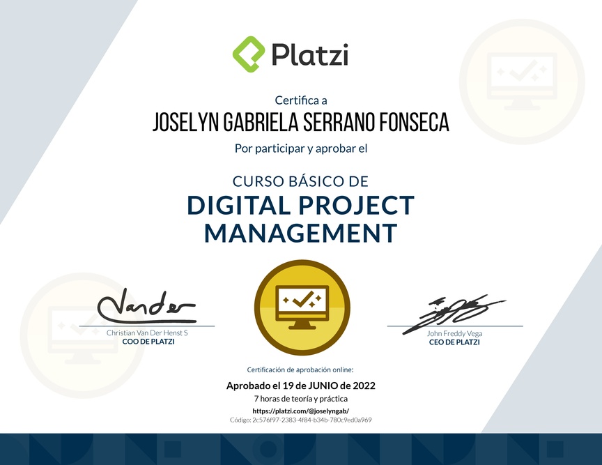 Diploma del Curso Básico de Digital Project Management