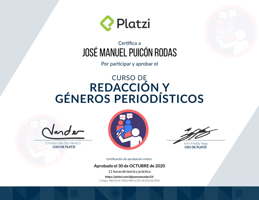 Diploma del Curso de Redacción y Géneros Periodísticos