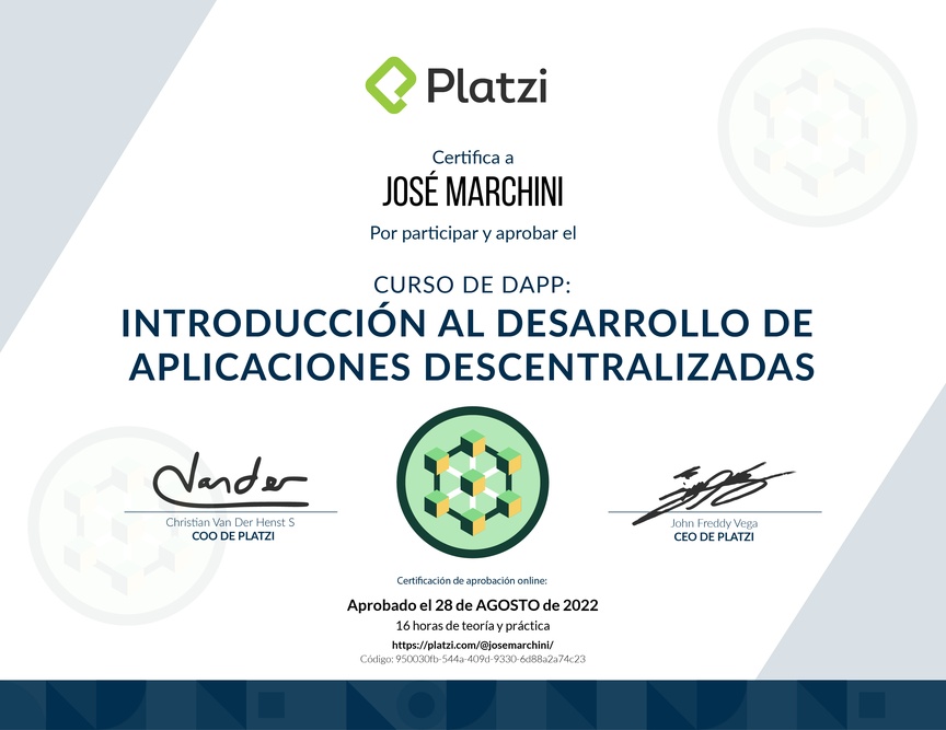Diploma del Curso de Dapps: Introducción al Desarrollo de Aplicaciones Descentralizadas