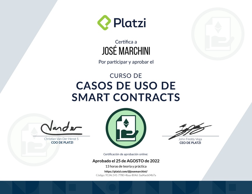 Diploma del Curso de Casos de Uso de Smart Contracts