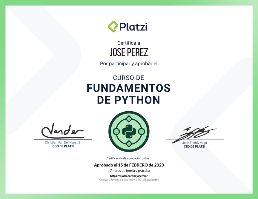 Diploma del Curso de Fundamentos de Python
