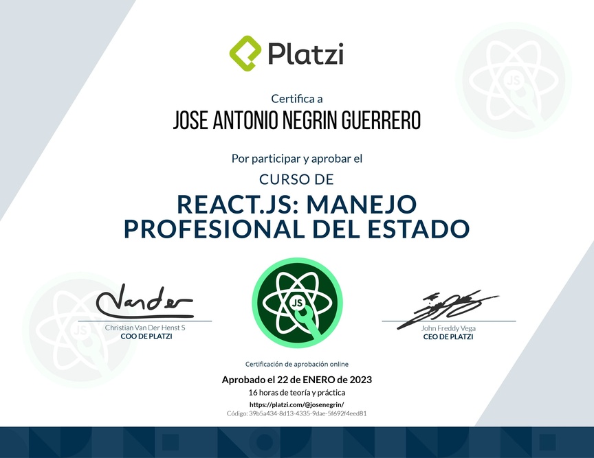 Diploma del Curso de React.js: Manejo Profesional del Estado