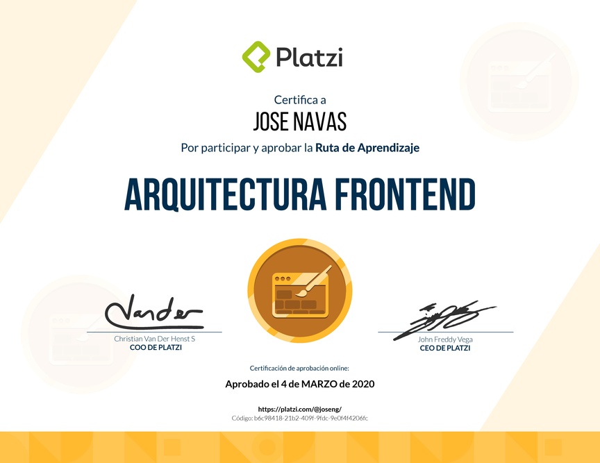 Diploma de la Ruta de Aprendizaje de Arquitectura Frontend