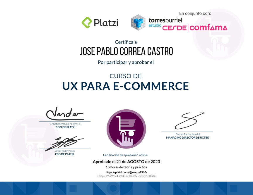 Diploma del Curso de UX para E-Commerce
