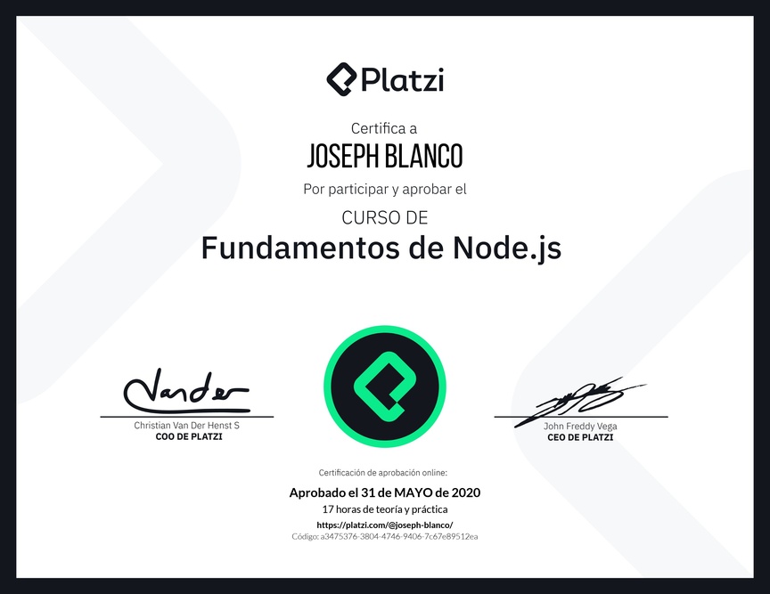 Diploma del Curso de Fundamentos de Node.js
