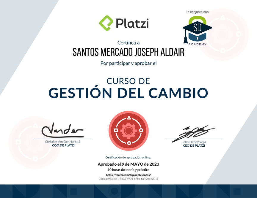Diploma del Curso de Gestión del Cambio para Empresas