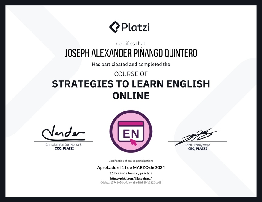 Diploma del Curso Gratis de Estrategias para Aprender Inglés en Línea