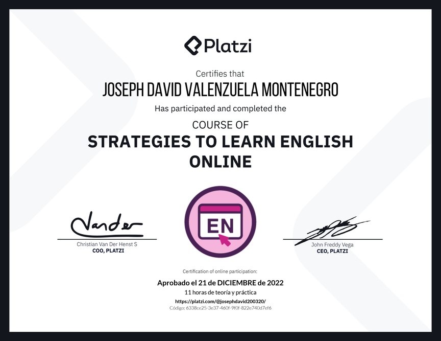 Diploma del Curso Gratis de Estrategias para Aprender Inglés en Línea