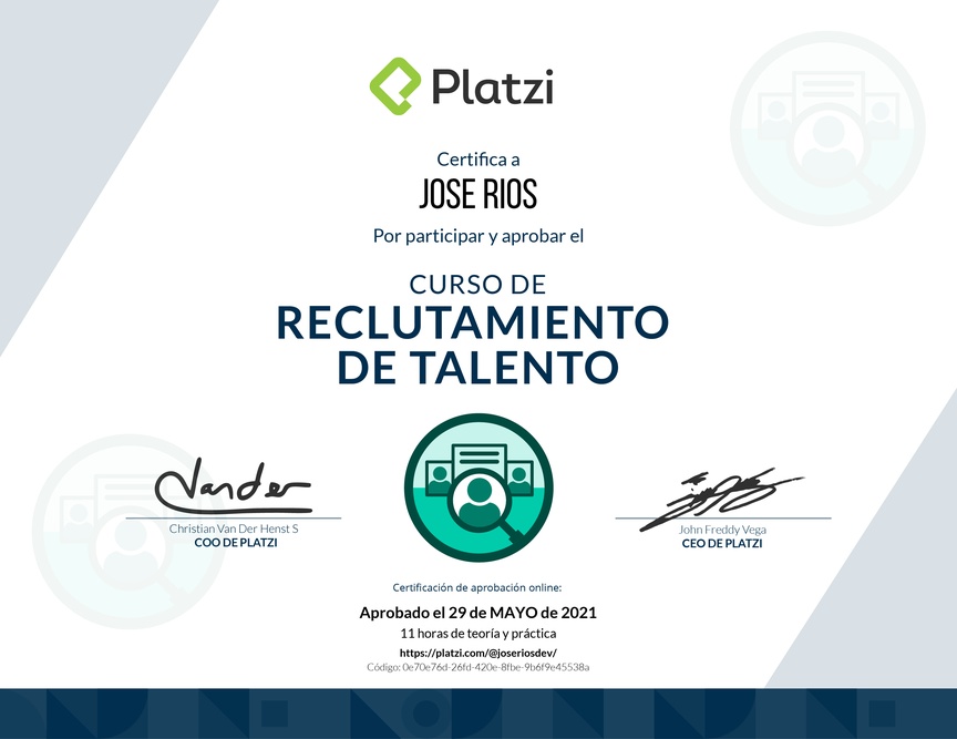 Diploma del Curso de Reclutamiento de Talento