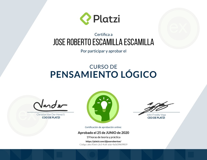 Diploma del Curso de Pensamiento Lógico 2018