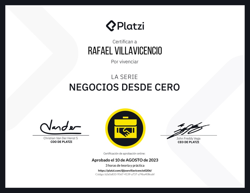 Diploma del Curso de historias de éxito empresarial