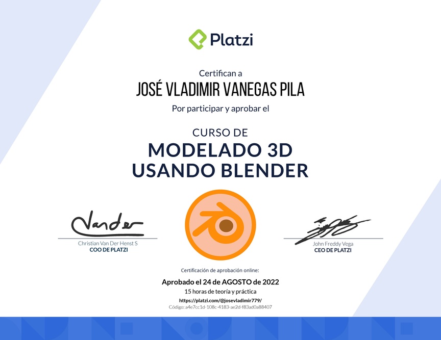 Diploma del Curso de Modelado 3D usando Blender