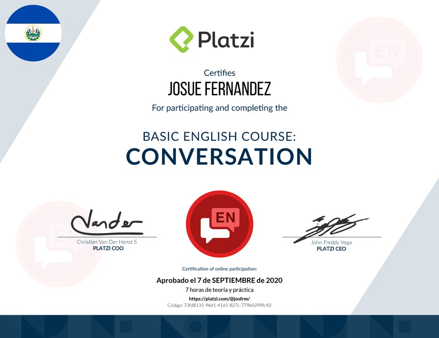 Diploma del Curso de Inglés Básico: Conversación 2018