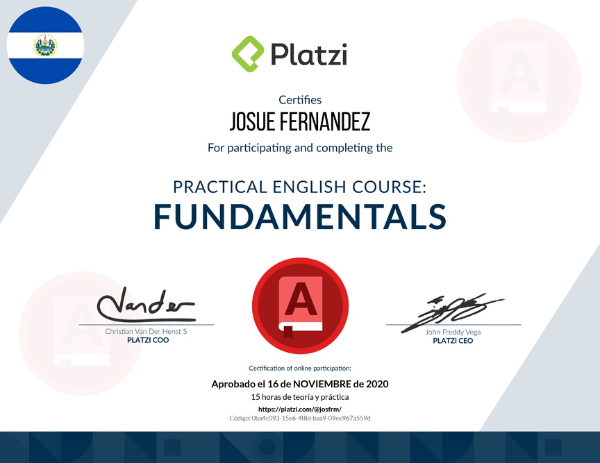 Diploma del Curso de Inglés Práctico: Fundamentos 2019