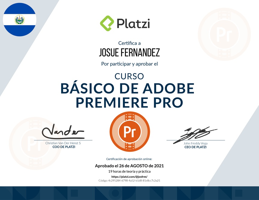 Diploma del Curso de Adobe Premiere Pro
