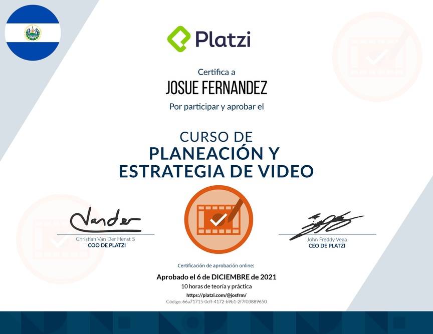 Diploma del Curso de Planeación y Estrategia de Video