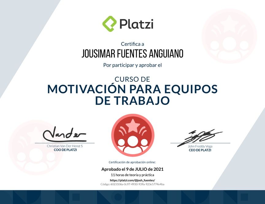 Diploma del Curso de Motivación para Equipos de Trabajo