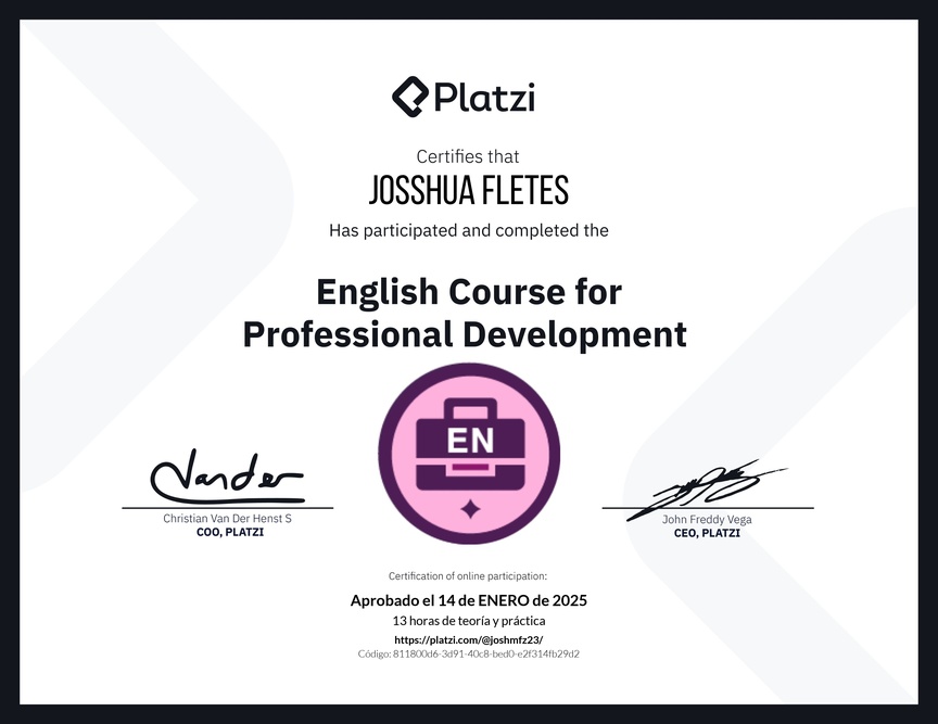 Diploma del Curso en Inglés para el Desarrollo Profesional