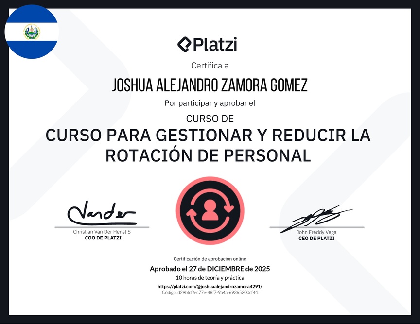 Diploma del Curso para Gestionar y Reducir la Rotación de Personal