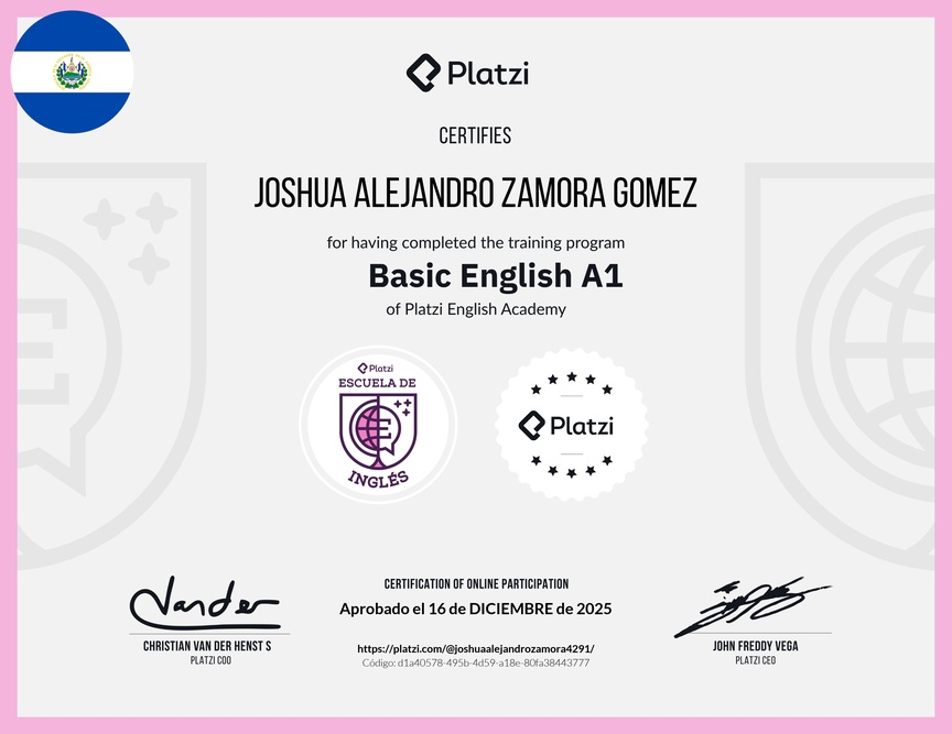 Diploma de la Ruta de Aprendizaje de Inglés Básico A1