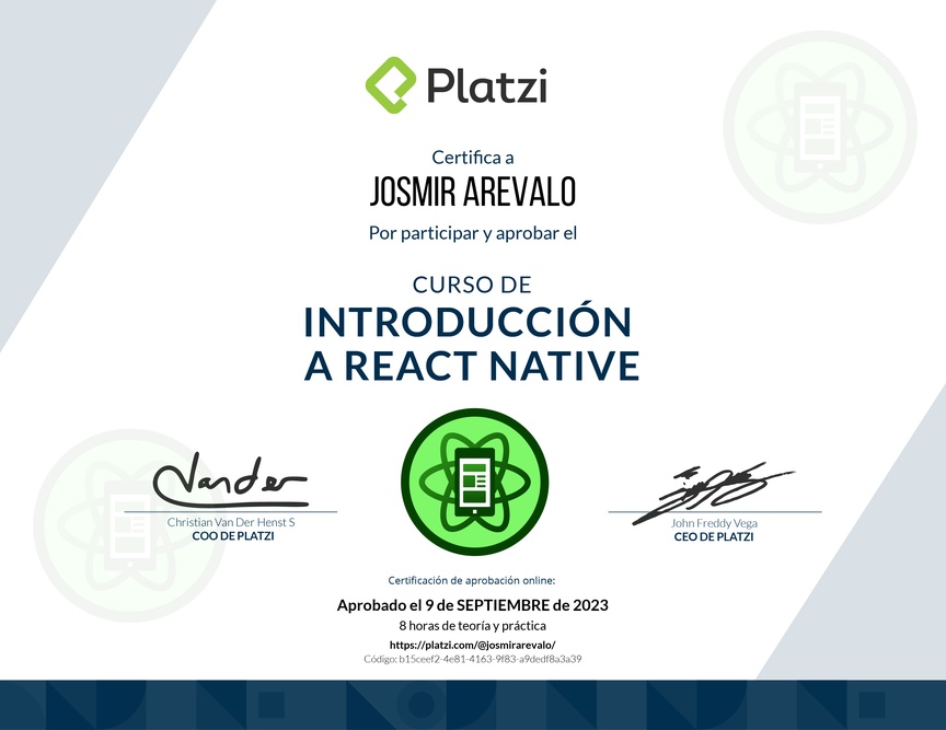 Diploma del Curso de Introducción a React Native