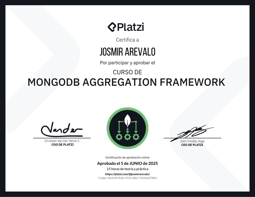 Diploma del Curso de MongoDB: Aggregation Framework