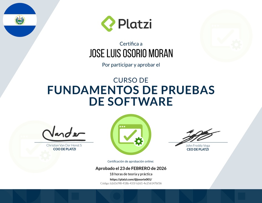 Diploma del Curso de Fundamentos de Pruebas de Software
