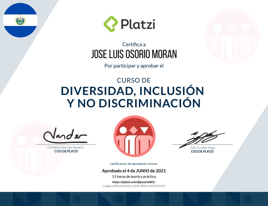 Diploma del Curso de Diversidad, Inclusión y No Discriminación