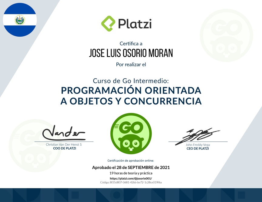 Diploma del Curso de Go Intermedio: Programación Orientada a Objetos y Concurrencia