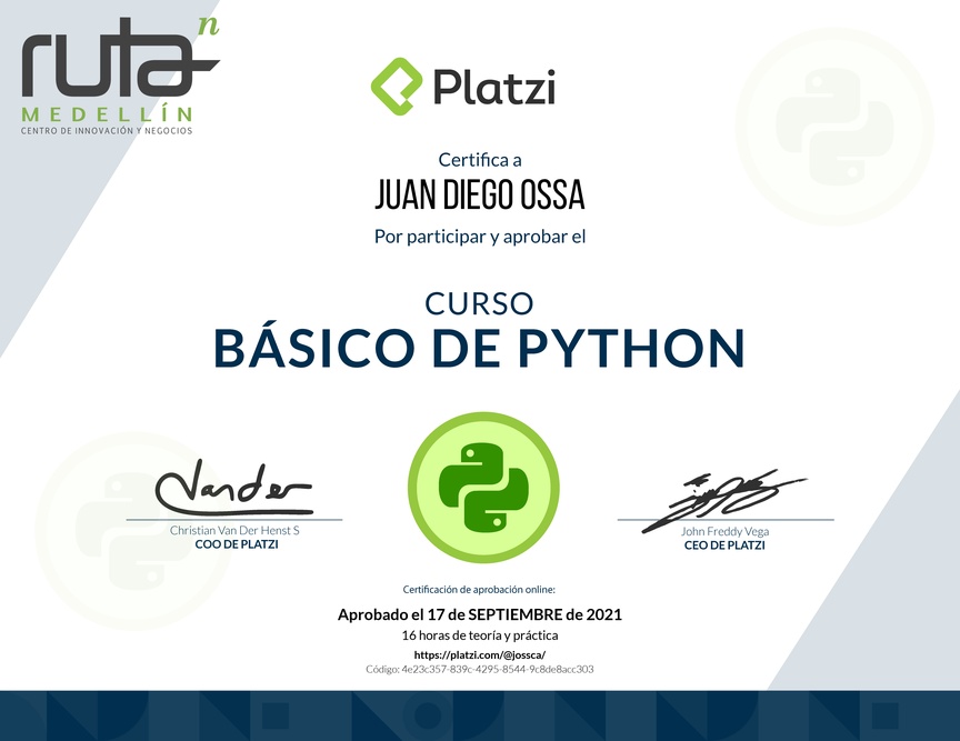 Diploma del Curso Básico de Python