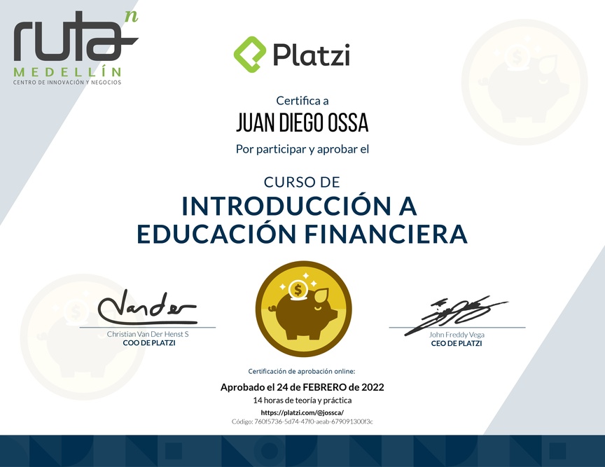 Diploma del Curso de Introducción a Educación Financiera