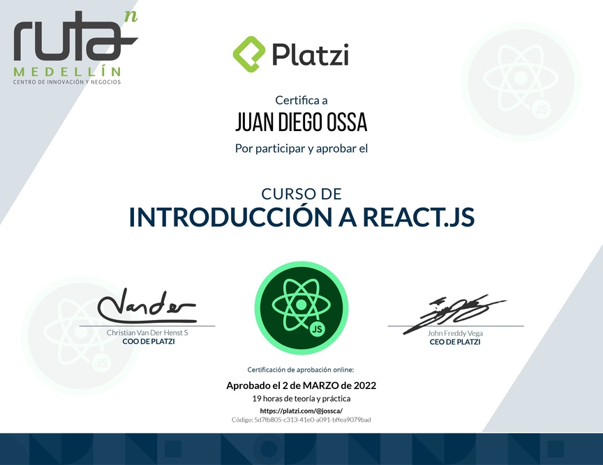 Diploma del Curso de React 17