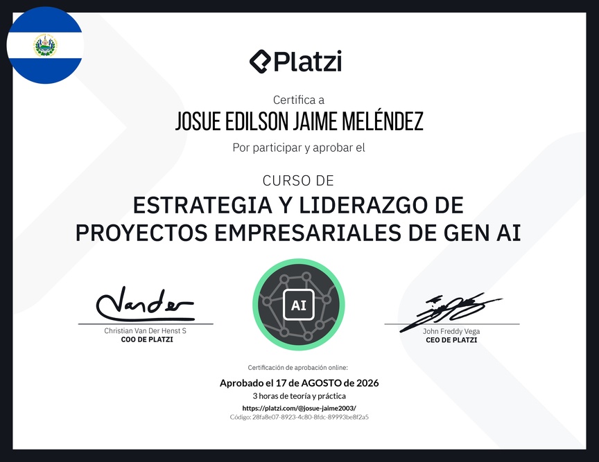 Diploma del Curso de Estrategia y Liderazgo de Proyectos Empresariales de Gen AI