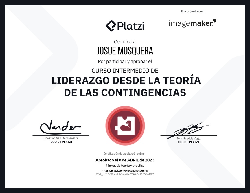 Diploma del Curso Intermedio de Liderazgo: Evalúa los Comportamientos de un Líder