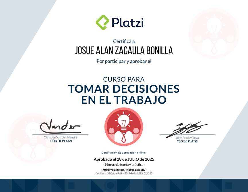 Diploma del Curso para Tomar Decisiones en el Trabajo